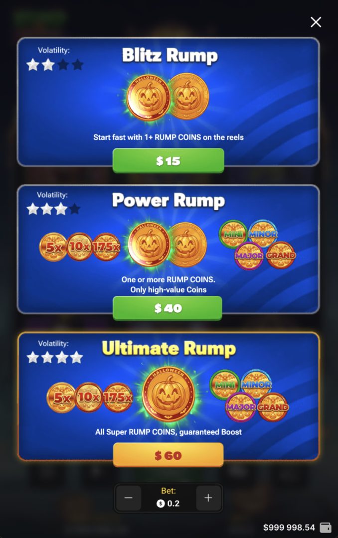 Ponuka Buy Bonus v Rump & Halloween na mobile na výšku