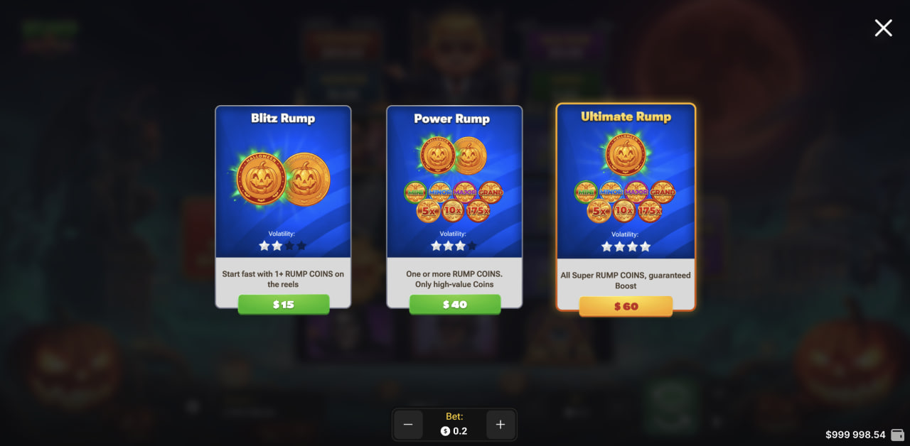 Tri možnosti Buy Bonus v Rump & Halloween na počítači