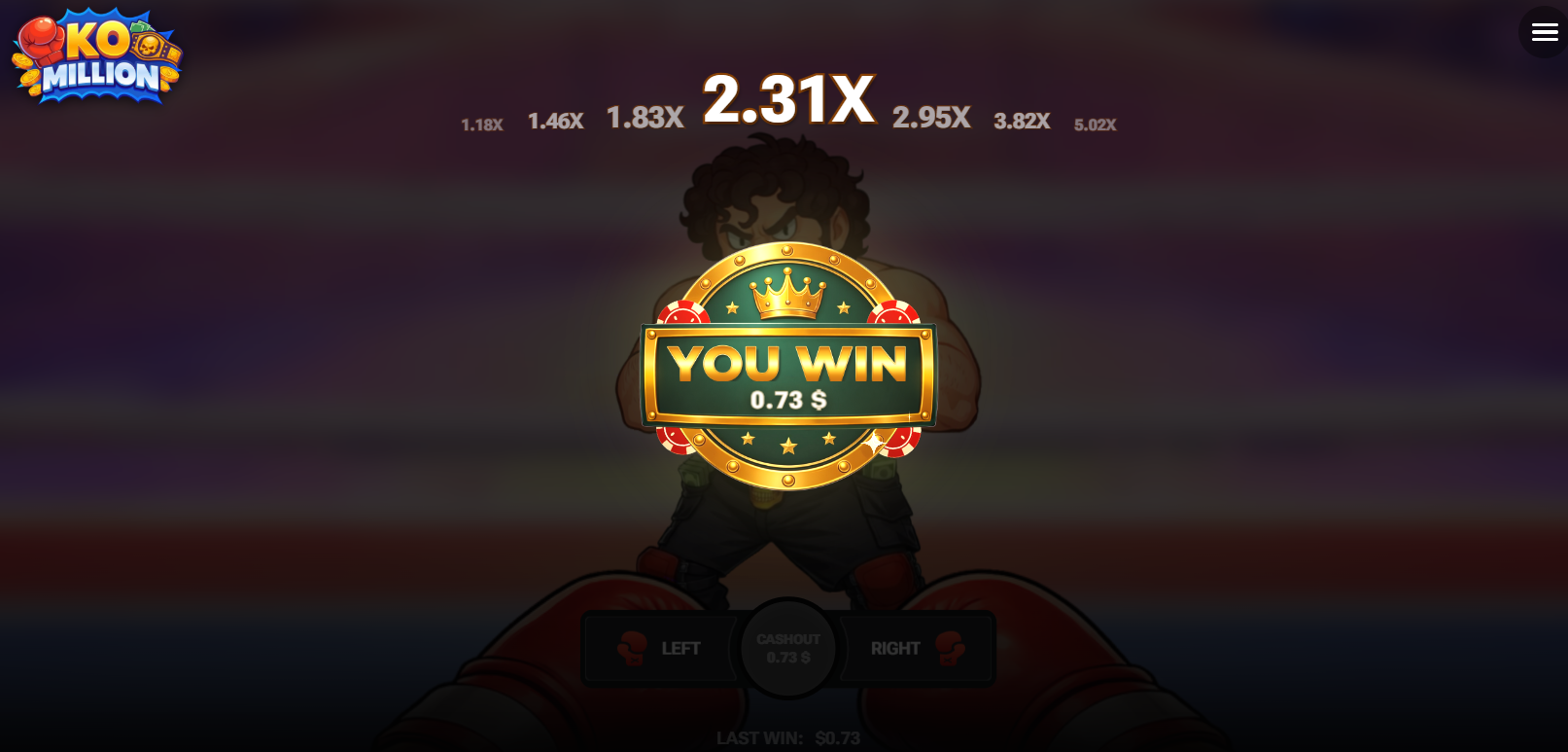 Obrazovka You Win v KO Million po výbere výhry