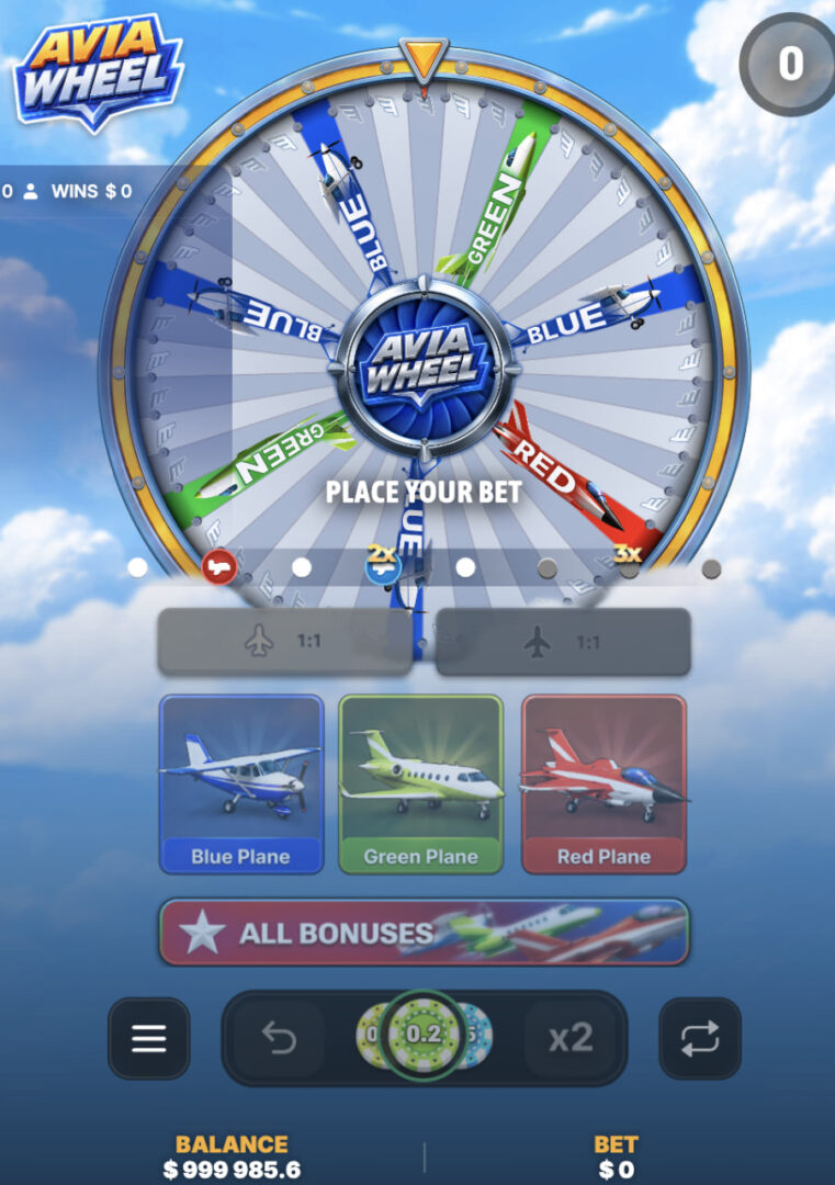 Avia Wheel app free bonus: mobilná obrazovka s výzvou Place your bet a žetónmi stávok