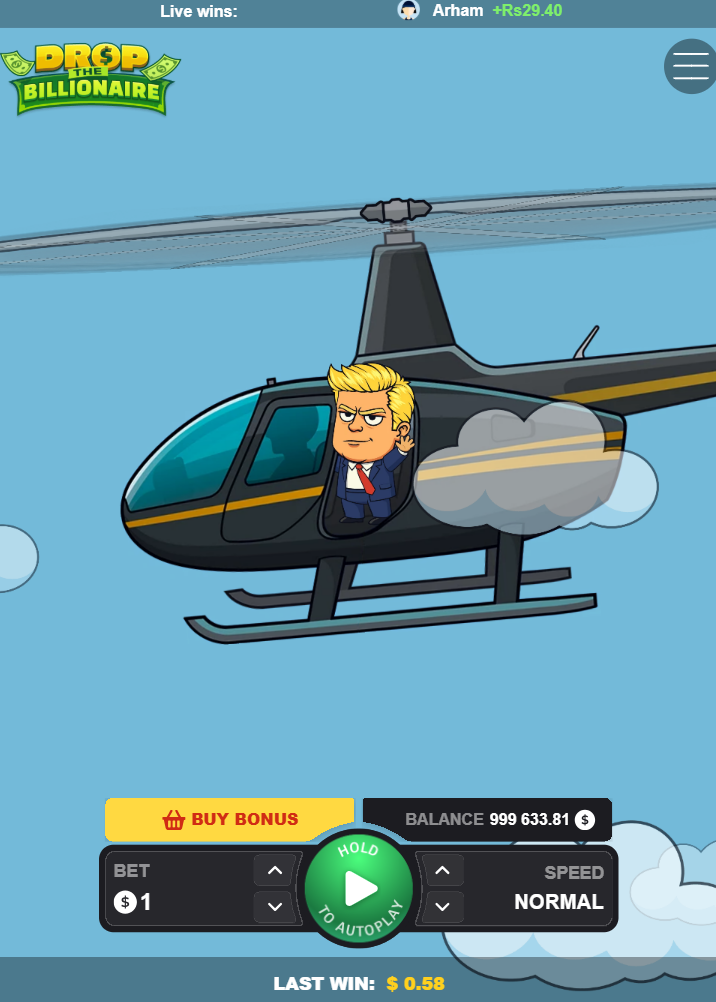 Drop The Billionaire vertikálne na mobile s tlačidlom Buy Bonus